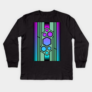 Abstract bamboo stems and hexagons Kids Long Sleeve T-Shirt